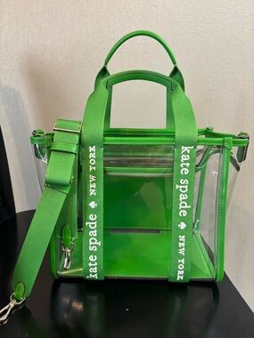 kate spade Clear Tote with Bright Green Trim and Logo Straps